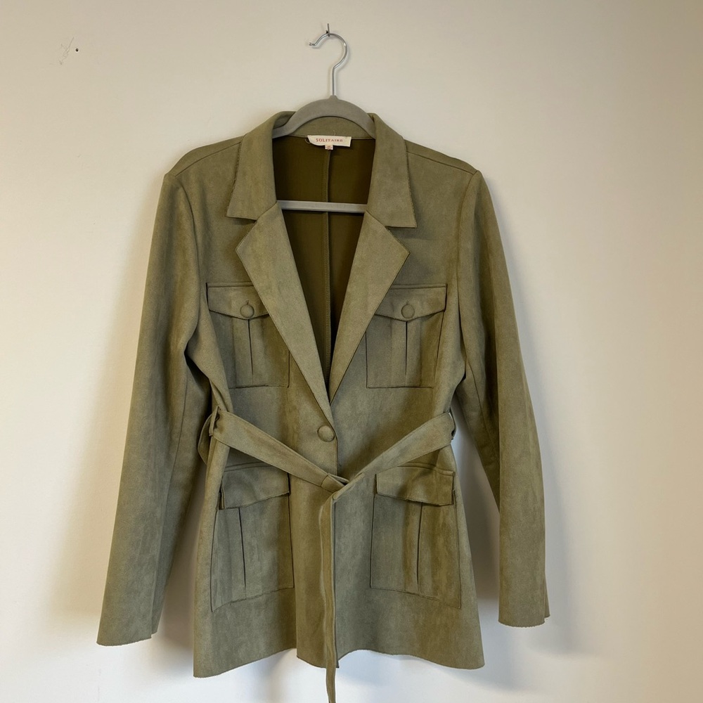 Anthropologie Solitaire Sage Green Faux Suede Utility Jacket - Size M